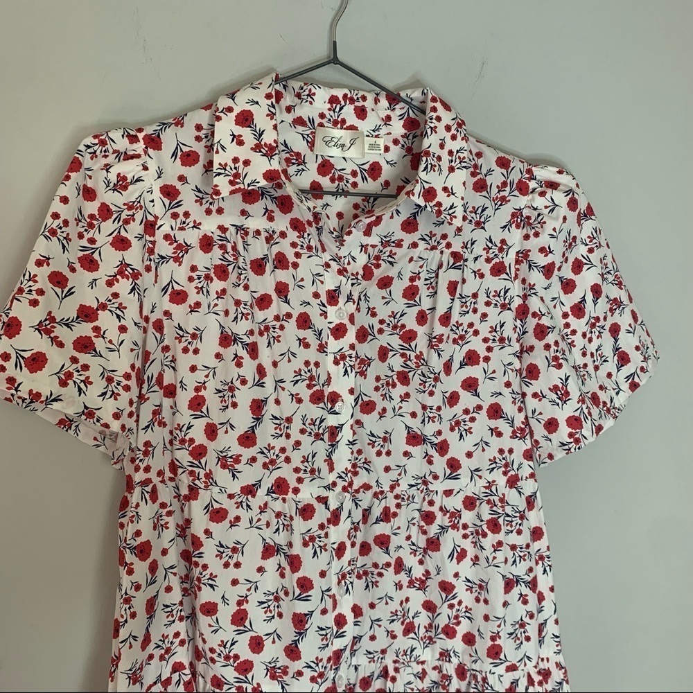 Eliza J Floral Print A-Line Point Collar Short Sleeve Swing Shirt Dress - Picture 3 of 7